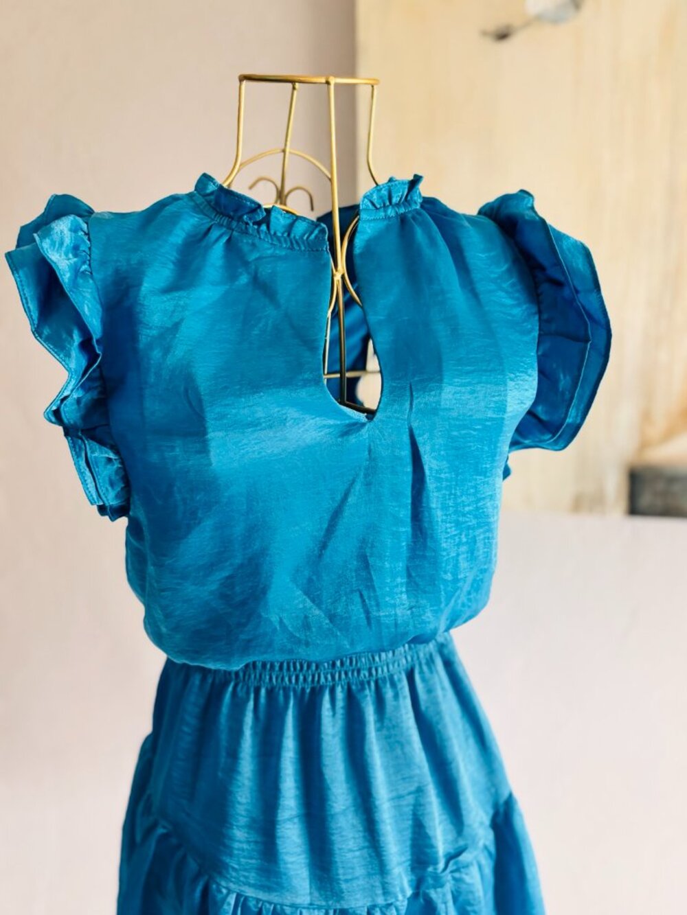 💙 NWT Steve Madden Blue Ruffle Sleeve Mini Dress - Picture 2 of 9